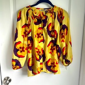 Tucker Classic Silk Smocked Blouse In Floral Abstract Print